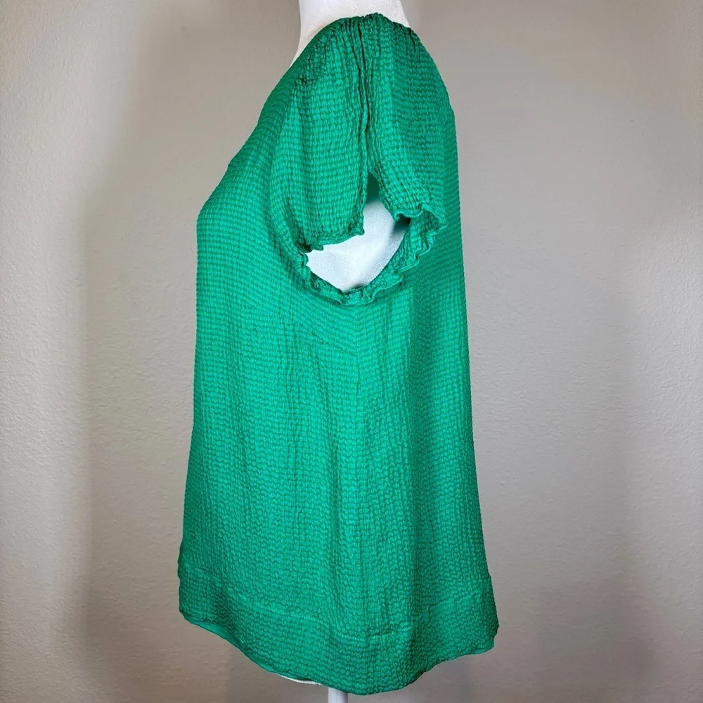 J. Crew Vibrant Green Textured Silk Blouse Size 14